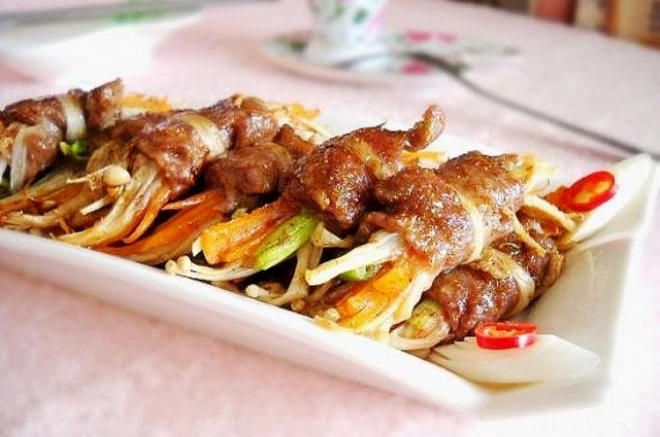 微波牛肉金针卷