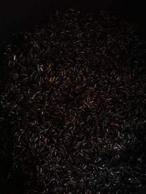 程序完毕后，焖15分钟，打开，用消过毒的筷子取些尝尝米粒，确定熟了，将黑米打散，待凉