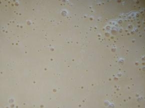 用电动打蛋器低速至中速至高速至中速至低速的过程打发蛋黄与fluff棉花糖至完全融合发白的状态；