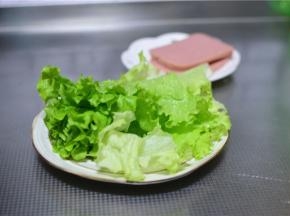 生菜洗净，火腿切片