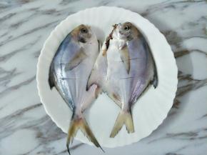 白鲳鱼处理干净，去掉腹内黑膜，身上划两刀方便入味