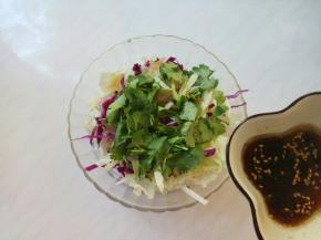 把蔬菜混合，浇上料汁。