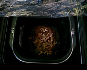 启功自动和面功能，定时10分钟。
面团初步和好后，放入核桃碎、放入软化的黄油。再定时30分钟和面功能。