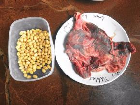 牛腩洗净，黄豆提前泡发。