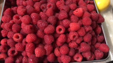 覆盆子洗净，沥干水分（尽量沥得干一点，因为水分越多，熬的越久，胳膊越费），待用