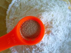 最后加入奶粉和酵母混合揉成面团