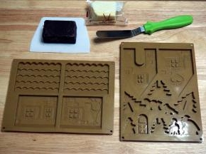 准备圣诞屋硅胶模，黑巧克力，刮板。