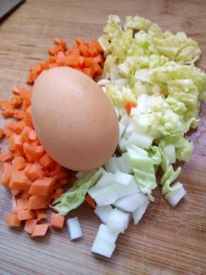 备好一只鸡蛋，蔬菜切碎