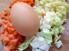 备好一只鸡蛋，蔬菜切碎