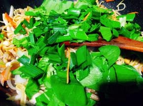 最后加入蒜苗，青菜