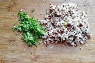 将葱和香菇也切成末备用；