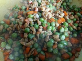 鸡肉和胡萝卜翻炒熟。