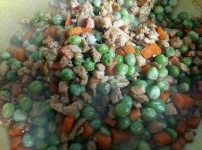 鸡肉和胡萝卜翻炒熟。