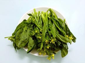 油菜花去老梗，洗净备用