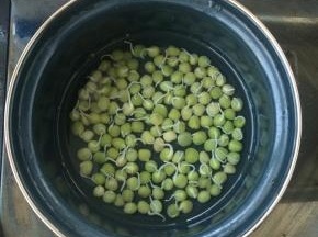 先把青豆用沸水煮熟
