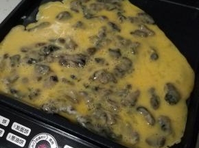 预热完成后，把准备好的蛋液倒入电饼铛。