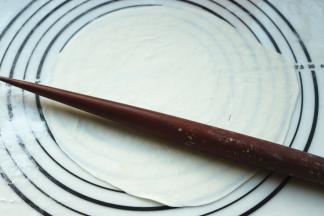 每一份都擀成一个薄饼。