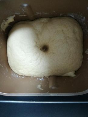 之后发酵一个小时，面团至两倍大。中间按个孔不回缩即可。