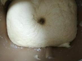 之后发酵一个小时，面团至两倍大。中间按个孔不回缩即可。
