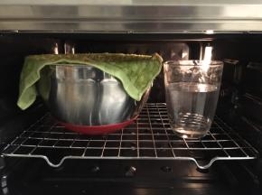 面团放入盆内，盖上干净湿毛巾，放入烤箱，烤箱内放一杯清水，发酵档发酵1个小时