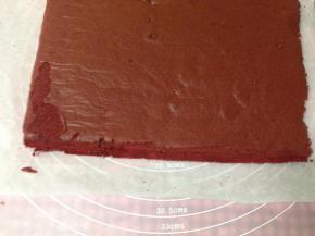 晾凉后切去蛋糕四边修整齐，正面向上