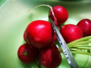 剪去萝卜根 把萝卜洗净