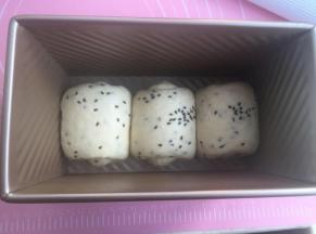 放入吐司盒，进烤箱发酵（烤箱里放碗热水）