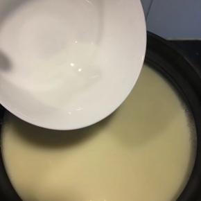 少许温水把内脂融化倒入豆浆中，稍稍搅拌使其充分融合，盖上盖子静置15分钟左右即可