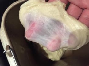 然后撕碎，加入主面团材料揉到完全阶段。放面包机醒发10分钟。