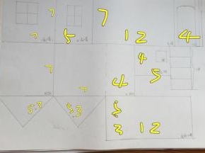 事先要有圣诞屋的设计图，我是自己画的，每一块尺寸能吻合。