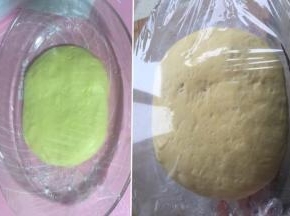 然后按压排气，折成被子状，压扁。包保鲜膜放冰箱5度冷藏发酵12小时以上