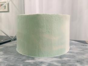 将奶油层一层均匀地抹在蛋糕上（可以适当加入喜欢的水果当夹层），抹好蛋糕的外面