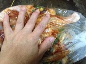 用手开始给鸡肉按摩，使所有调料的滋味进入鸡肉，然后密封保存入冰箱腌制48小时（中途再按摩几次进味）