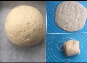 松弛后再排气擀开，折起来再搓圆