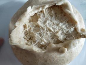 冷藏好后撕开看到里面的组织呈蜂窝状即发酵好了。