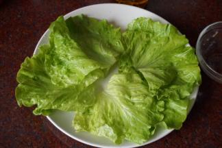 生菜去梗平铺在盘中