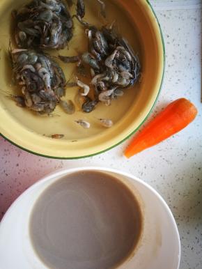 河虾洗净，黑豆，黄豆，红豆豆浆，胡萝卜