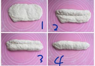 松弛后，先手按压成横的椭圆形，再从远端折过来1/4，然后从近端折过去1/4，最后对折捏紧收口。