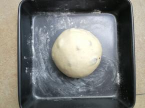 面团收圆放入烤盘，加盖保鲜膜进行一发