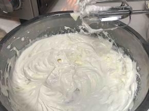 蛋白粉加入40克矿泉水和4克盐用电动打蛋器打至出轻微纹路时加入30克细砂糖继续打至深纹路，不会跟打蛋清那样打发，但是有纹路