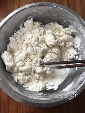 将250克面粉加入132克水和4克盐搅拌成絮状