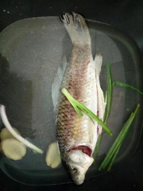 两面都煎得金黄以后，加一点料酒，生姜片，葱和适量的水开大火煮15分钟左右！