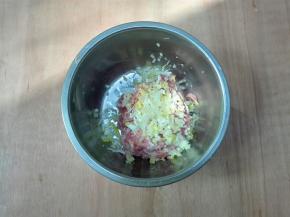 把肉糜葱碎姜末放盆子里