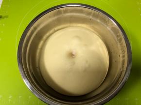 1小时后面团发到原来面团大小的2倍，可以用手指蘸一点面粉戳一下面团检查，面团不会回缩即可