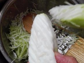 瓠瓜洗净去皮，擦成丝，擦瓠瓜的时候，顺着四周擦，中间的芯也就是瓜瓤，去掉不要
