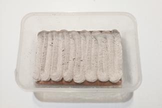 接着挤上一层粤利奥奶油，再铺一层蛋糕片；（我铺的三片两层奶油夹心）