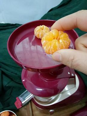 把桔子放入原汁机中