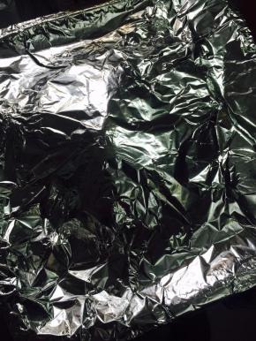 然后覆盖上锡纸，烤箱200度预热10分钟，中层烤制30分钟，中途抽掉锡纸，把烤鸡翻面，刷色拉油，转190度继续烘烤20分钟，露在表面的鸡皮就是脆的，在下面因为有蔬菜所以就不是脆的了。
大家感恩节快乐~呀，我去吃烤鸡啦