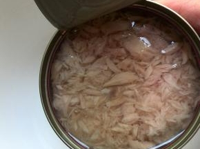 打开金枪鱼罐头，鱼肉全部都浸在油里