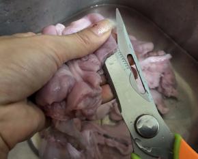 连着一整条都剪开
小肠不剪也是可以的
但是我习惯一整条都剪